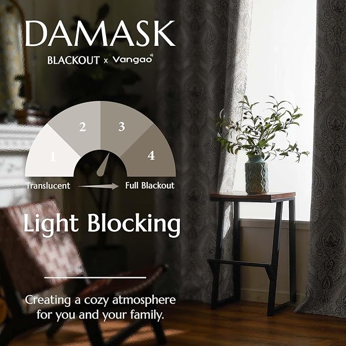 Vangao Vintage Damask Blue Curtains 63 Inch Long Blackout Curtains Linen Textured Floral Paisley Medallion Print for Bedroom Living Room Darkening Drapes Retro Window Treatment 2 Panels Navy on Beige - Image 5