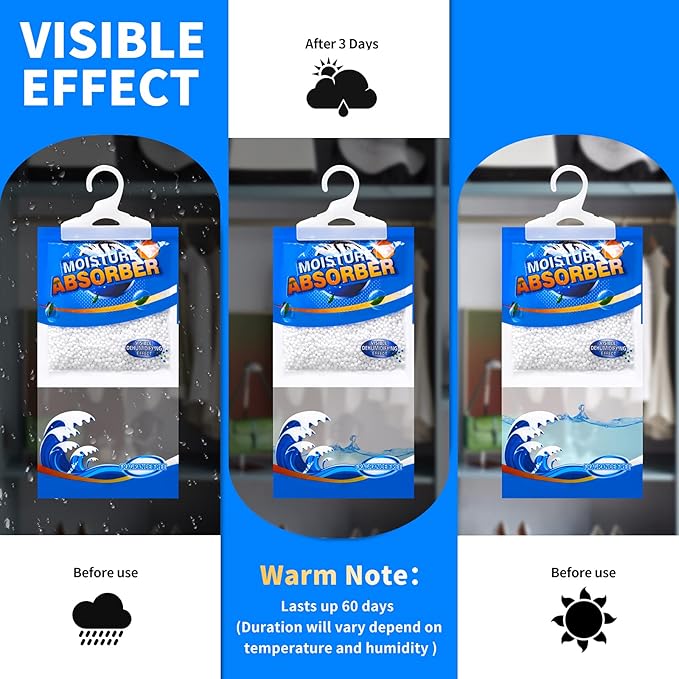ZSZMFH 15 Pack Moisture Absorber Hanging Bags, Fragrance Free Humidity Packs, Hanging Closet Dehumidifier Bags, Moisture Absorber Packets-220g/pack. - Image 4