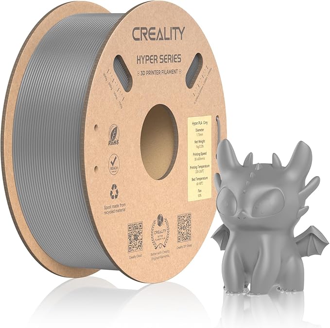 Official CREALITY Hyper PLA Filament 1.75mm, High Speed PLA 30-600mm/s 3D Printer Filament, Dimensional Accuracy +/-0.02mm, Fit Most FDM 3D Printers, 1KG(2.2lbs) Spool Gray by Creality