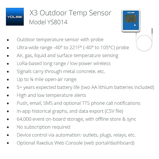 YoLink Smart X3 Version Outdoor Temperature Data Logger with Probe, Thermometer, 1/4 Mile Range, 5+ Years Battery Life, Emails, Text, App Alerts, Alexa, IFTTT. Pool, Hot Tub, Fish Tank. Hub Included! - Image 2