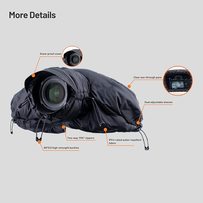 PGYTECH Camera Cold-Proof Warm Cover, Winter Cover Protector, Adjustable Snowproof and Waterproof Camera Lens Sleeve - Image 2