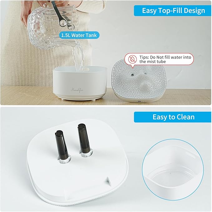 Portable 1500ml Small Cool Mist Humidifier,USB Personal Desktop Humidifier for Office Room, Bedroom,Top-Fill 7 Colors LED Night Light humidifiers, 2 Mist Modes, Super Quiet (White) - Image 5