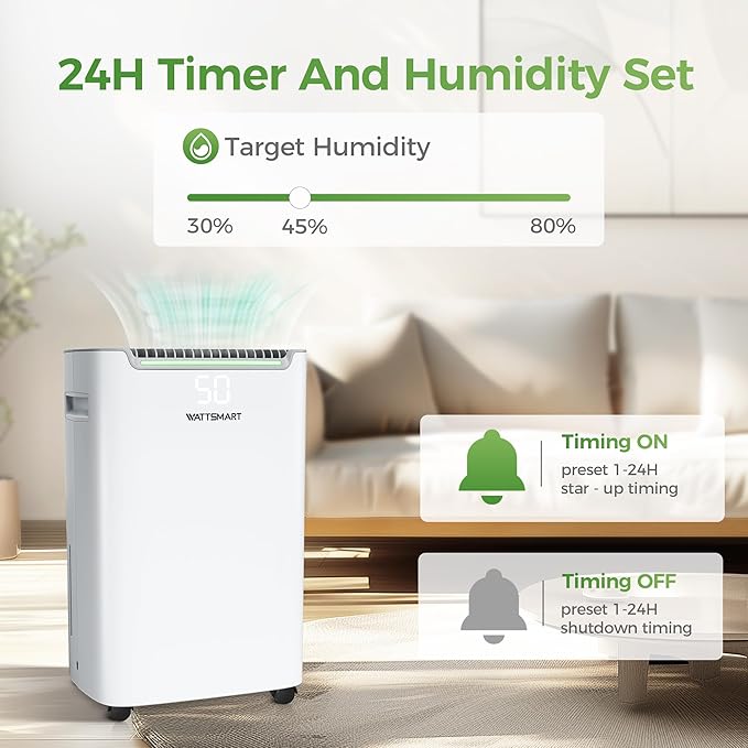 4,500 Sq Ft Home Dehumidifier with Drain Hose, 75 OZ Water Tank, 24 Hr Timer, 55 Pints High Efficiency Compressor for Basements, Bathrooms, Bedrooms and Laundry Rooms - Image 7