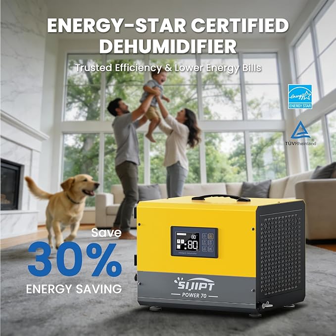 70 Pint Crawl Space Dehumidifier with Energy Star & Pump & Drain Hose for Basement, Commercial, Whole House, Industrial, Water Damage Restoration, Spaces Up to 2000 Sq Ft, Auto Defrost,Memory Restart - Image 2