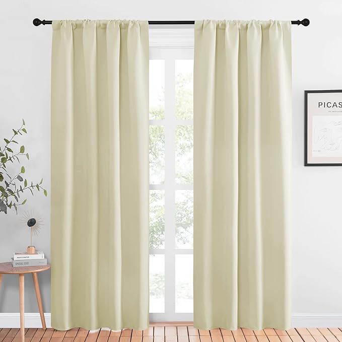 NICETOWN Blackout Curtains for Living Curtains, Window Treatment Thermal Insulated Solid Room Darkening Drape Panels for Patio Sliding Glass Door (Beige, Set of 2, 42 inches Width by 84 inches Length) by NICETOWN