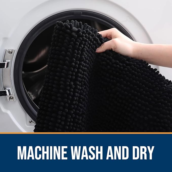 OLANLY Dog Door Mat for Muddy Paws 47x24, Absorbs Moisture and Dirt, Absorbent Non-Slip Washable Doormat, Quick Dry Chenille Mud Mat for Dogs, Entry Indoor Entryway Carpet for Inside Floor, Black - Image 5