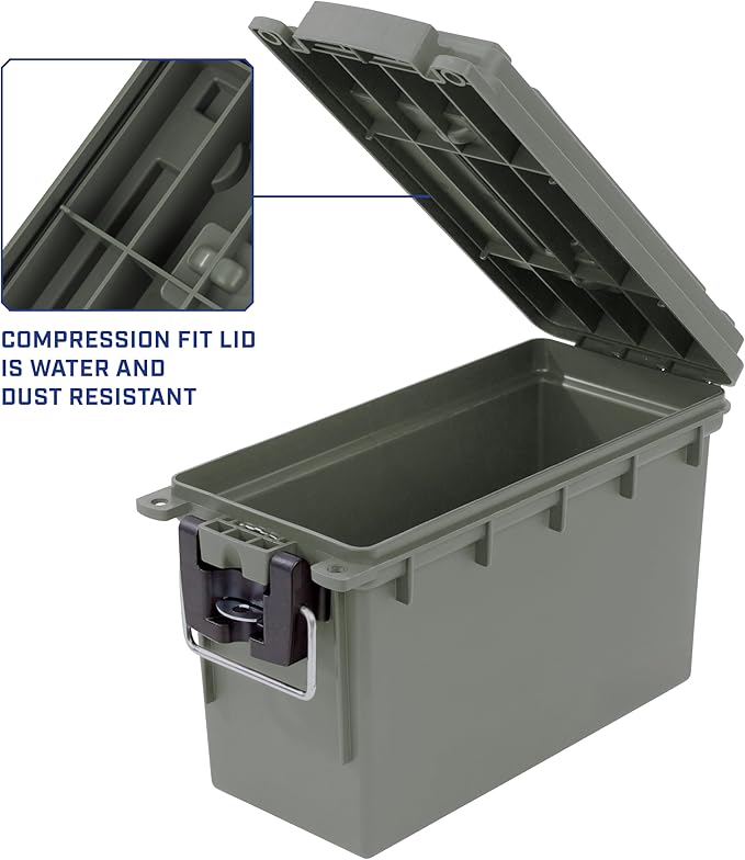 Sheffield 12791 2-Pack Ammo Storage Box, Stackable .30 Cal Field Boxes, Water and Dust Resistant, Lockable Storage Box with Handle, Secures Hunting Gear, Supplies, and Bullets, Made in USA, Green - Image 4