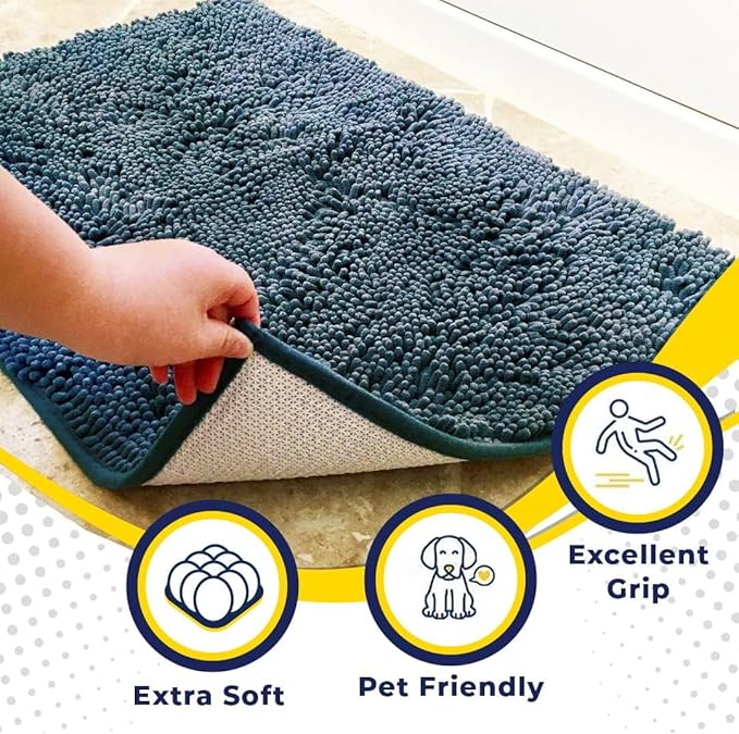 Muddy Mat® Pack of 3 Highly Absorbent Microfiber Dog Door Mat and Pet Rug, Non Slip Thick Washable Area Mat Soft Chenille for Kitchen Bathroom Bedroom and Outdoor - Atlantic Blue Small, Medium & Large - Image 2