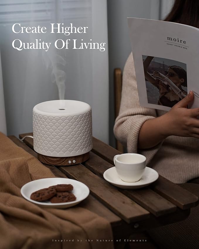 Essential Oil Diffuser, 280ml Ceramic Diffusers for Large Room, Ultrasonic Aromatherapy Diffuser with Cool Mist Humidifier, Quiet and Intelligent Oil Diffusers for Home,Office,Yoga,Bathroom - Image 6