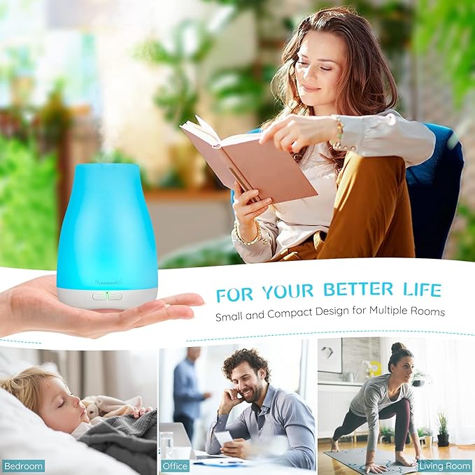 Homeweeks Diffusers, 100ml Colorful Essential Oil Diffuser with Adjustable Mist Mode, Auto Off Aroma for Bedroom/Office/Trip (100 ML 1 Pack) - Image 2
