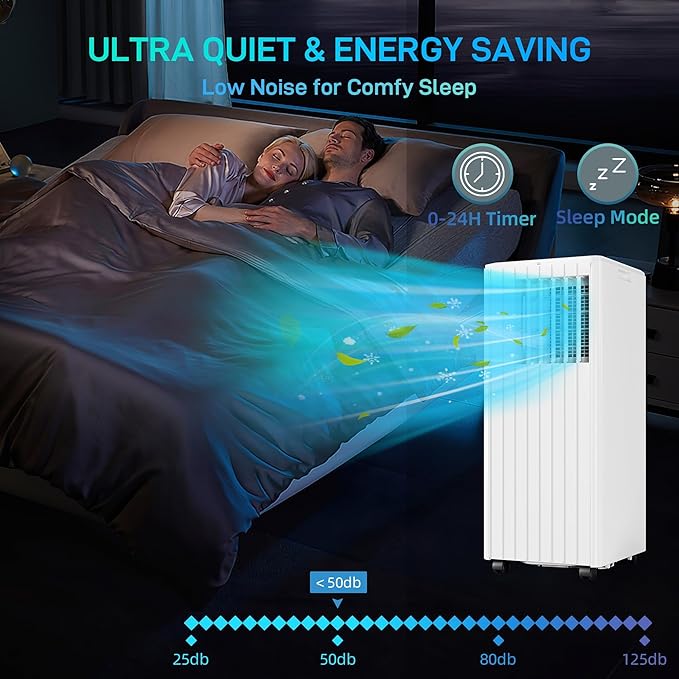 8000 BTU Portable Air Conditioner for Room, Portable AC Air Conditioner with Remote Control & Window Kit, 4-in-1 Air Conditioner Cools Up To 350 sq. ft, 1-24H Timers - Image 3