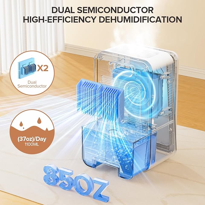Dehumidifier for Home,1000 sq.ft Dehumidifier for Basement Bathroom Bedroom with Auto Shut Off, Built-in Aromatherapy Diffuser,7 Colors LED Light, Quiet Dehumidifiers with Sleep Mode(CS08-Ivory) - Image 2