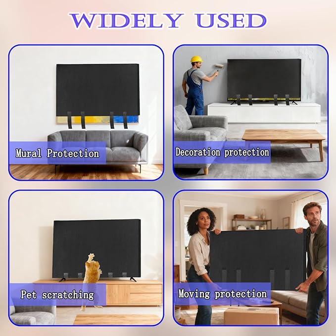 60"-65" Thicken TV Cover Moving Dust Anti-Scratch TV Screen Cover Fits with Bottom Strap, Heavy Duty Felt Screen Protector, for Protection TV Moving Home Renovation Scratch or Other Furniture - Image 7