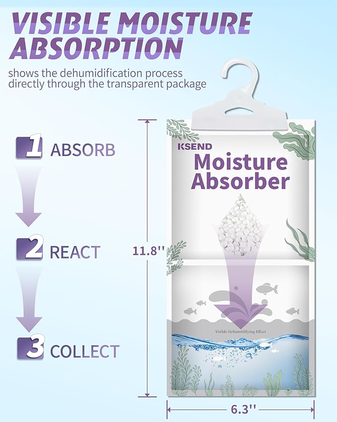 Moisture Absorbers 8 Packs - 9.8 oz Dehumidifier Bags, Portable Moisture Hanging Bags for Closet, Bathroom and Kitchen, Fragrance Free, 11.8'' x 6.3'' - Image 7