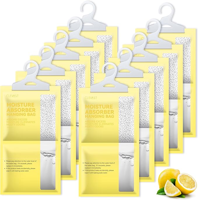 CLEVAST Moisture Absorbers Packets 10 Pack, Dehumidifier Bags for Closet, Scented Hanging Humidity Absorber in Wardrobes, Bedrooms, Bathrooms (Lemon) by CLEVAST