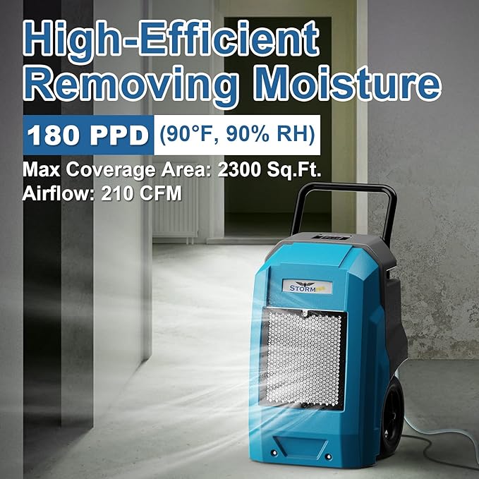 ALORAIR 180 Pints Smart WiFi LGR Commercial Dehumidifier with Pump Drain Hose, 2,300 Sq.Ft Dehumidifier Portable Industrial Dehu with Wheels for Water Damage Restore, Basements, Garages, and Job Sites - Image 3