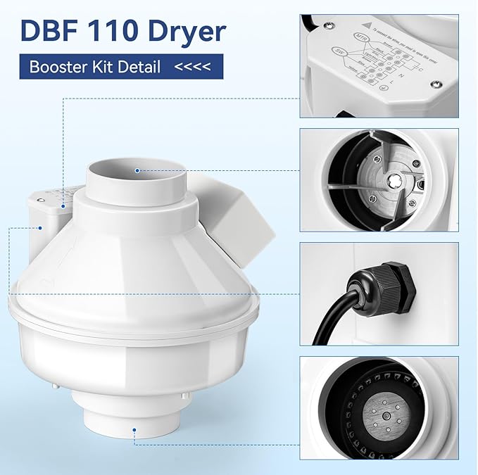 Dryer Booster Fan with Auto On/Off Pressure Sensor-4” DBF 110 Inline Dryer Vent Booster for Long Duct Runs for Indoor/Outdoor, Reduces Drying Time & Lint Buildup 167 CFM - Image 3