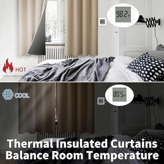 BGment Thermal Insulated 100% Blackout Curtains for Bedroom with Black Liner, Double Layer Full Room Darkening Noise Reducing Grommet Curtain (38 x 63 Inch, Sand, 2 Panels) - Image 4