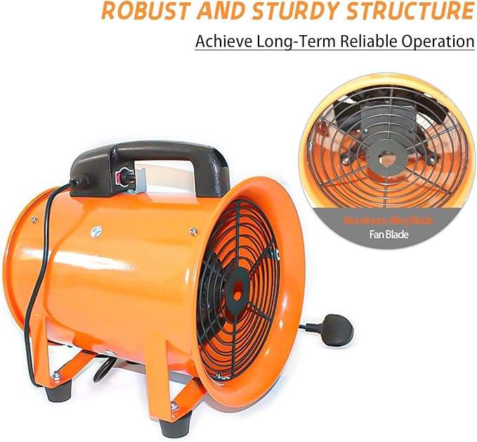 dreamdragon 12-Inch High-Velocity Portable Utility Blower Fan, Industrial Exhaust Fan, 3150 RPM Low-Noise Ventilator for Basements, Workshops, Warehouses, and Confined Spaces - Image 4