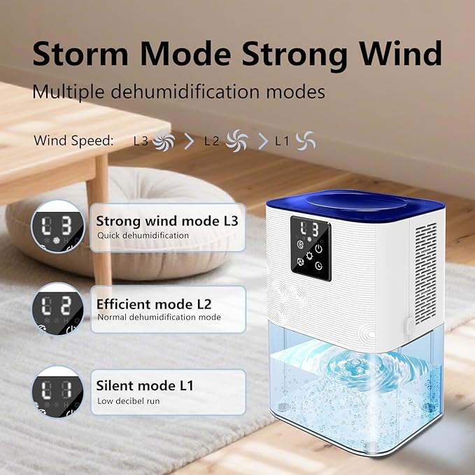 Dehumidifiers for Home,with 105 OZ Water Tank (1000 Sq Ft), Quiet Dehumidifier for Bedroom, Basement, Bathroom, with Auto Shut Off, 7 Colors LED Light (White) - Image 5