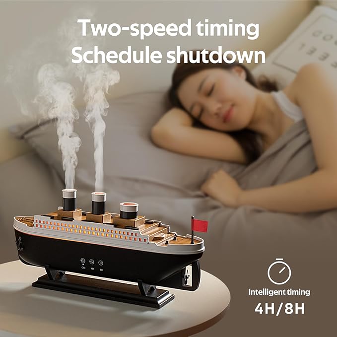 Titanic Humidifier 250ml, Essential Oil Diffuser Cool Mist Ultrasonic Aroma Aromatherapy Diffuser with Remote Control 7 Light 2 Mist Mode Auto Shut-Off for Bedroom Office Hotel(Black White) - Image 4