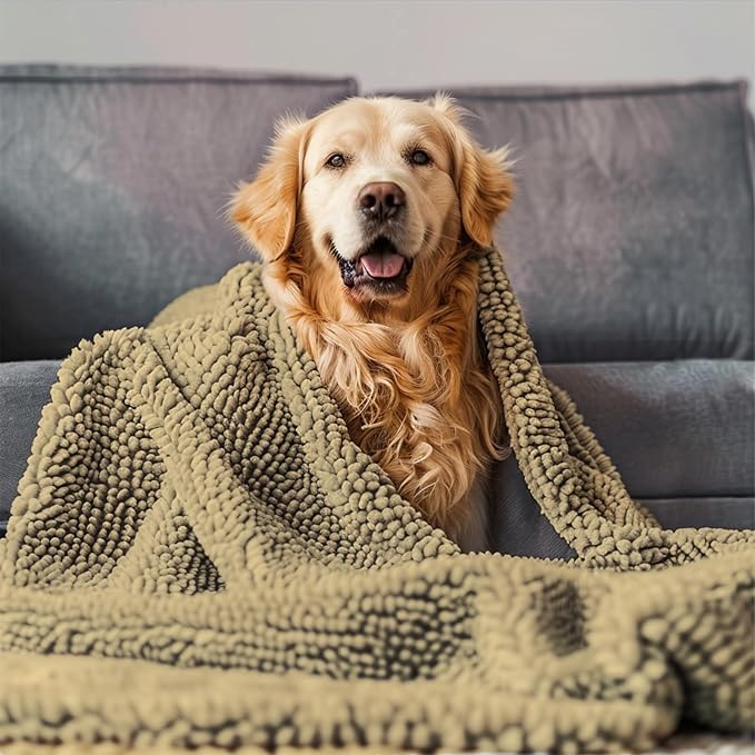 Muddy Mat® Dog Blanket - Chenille Water Absorption Blanket for Bed & Couch Cover for Dogs Washable, Anti-Slip Soft and Durable Furniture Protector for Dogs - Beige 40"x50" - Image 6