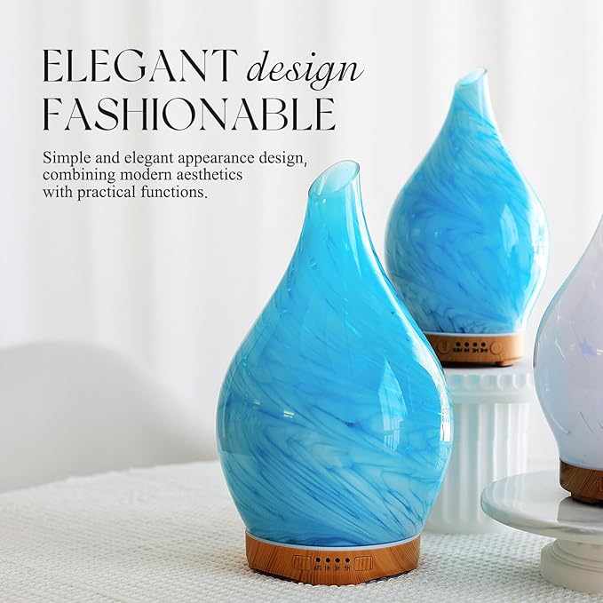 Porseme 280ml Essential Oil Diffuser Glass Color Changing Aroma Air Diffusers Aromatherapy Ultrasonic Cool Mist Humidifier 7 Running Hours Waterless Auto-off for Sleeping, Yoga, Office, Spa(Blue Wave) - Image 7
