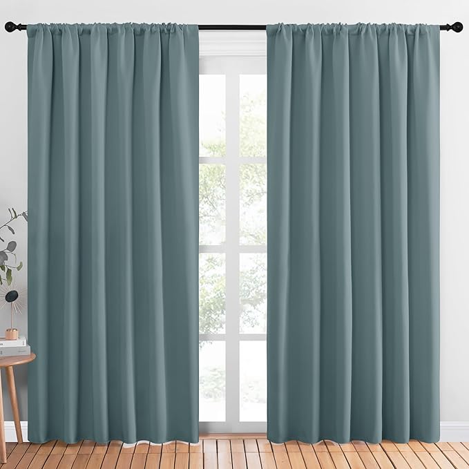 NICETOWN Living Room Curtains, Blackout Draperies, Greyish Blue, 1 Pair, 70 x 84-inch, Home Decorations Thermal Insulated Solid Rod Pocket Blackout Drapes for Cafe by NICETOWN