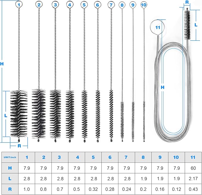 Cleaning Brushes Set, 10 Pieces 8 Inch Nylon Tube Brush + 60 Inch Flexible Long Drain Brush, Hose Pipe Brush, Suitable for Home Kitchen, Bathroom, Fish Tank, Water Pump Accessories (Black) - Image 9