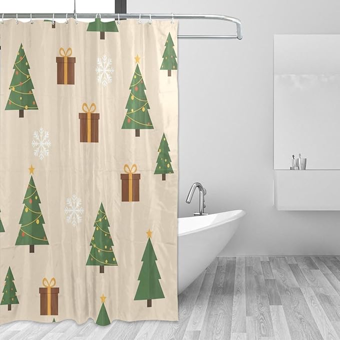 Christmas Tree Beige Shower Curtain Liner 72×72 inch for Bathroom Curtain Anti Mold Shower Curtain with Hooks Bathroom Accessories by Unknown