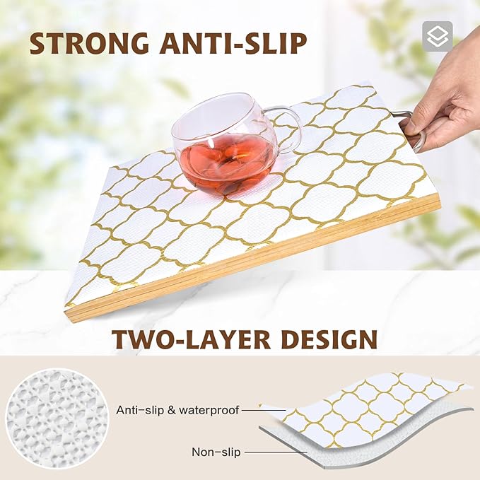 Shelf Liners for Kitchen Cabinets 12in x 20FT Non Adhesive Drawer Liner Gold Quatrefoil Thickened Shelf Liner Paper Strong Non-Slip Easy to Clean for Tool Box Refrigerator with Knife and Tape Measure - Image 2