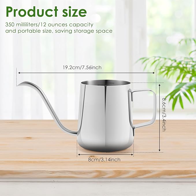 12oz/350ml Stainless Steel Plant Watering Pot,Small Watering Can for Indoor Plants,Mini Watering Can with Long Mouth & Ergonomic Handle for Indoor House Plants Flower Bonsai Outdoor Garden(Silvery) - Image 2