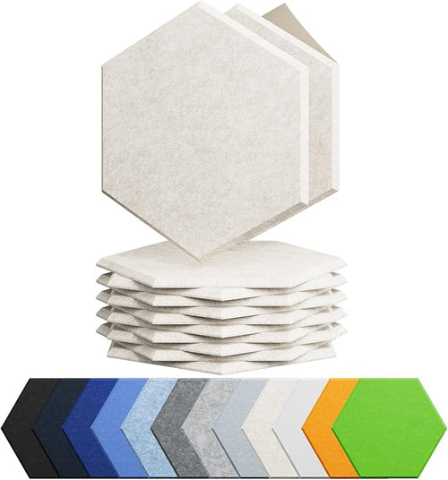 12 Pack Acoustic Panels Self Adhesive Sound Proof Foam, High Density Sound Acoustic Foam Panel, 12X10.23X0.4 Inch Hexagon Wall Panels in Home,Office,Reccording Room,Studio(Beige) by Amantech