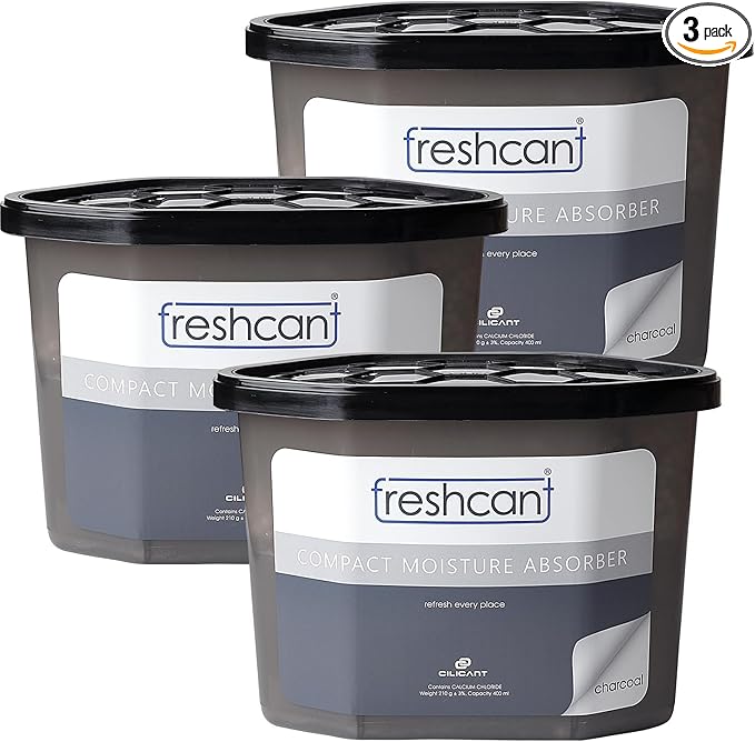 Freshcant Moisture Absorber Bundle, Room and Closet Freshener, Moisture and Odor Absorber for Home, Rooms, Basement, Garage, Prevents Musty Odor, Controls Moisture, Pack of 3, Charcoal by CILICAnT