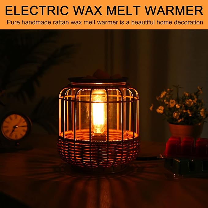 kobodon Electric Wax Melt Warmer Birthday Gifts for Women and Mom Edison Wax Warmer Fragrance Warmer for Home Office Gifts & Decor(Rattan Aroma Lamp) - Image 3