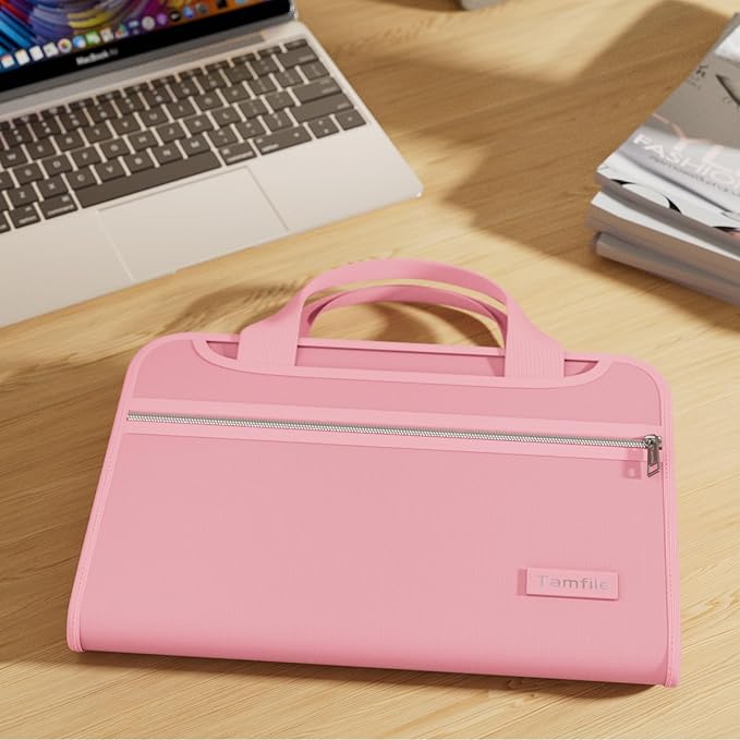 Tamfile Fireproof Accordion File Organizer with Handle, 13 Pocket Colorful Expanding File Folder with Zipper & Labels, File Folder with Multi-Pockets Paper Organizer Folder for Letter A4 Files (Pink) - Image 9