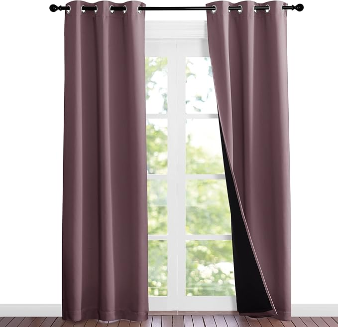 NICETOWN Dry Rose Blackout Curtains 84 inches Long, Full Light Blocking Drapes with Black Liner for Nursery, Noise Reducing Thermal Insulated Draperies for Doorway (2 Pieces, 37" Wide Each Panel) - Image 2
