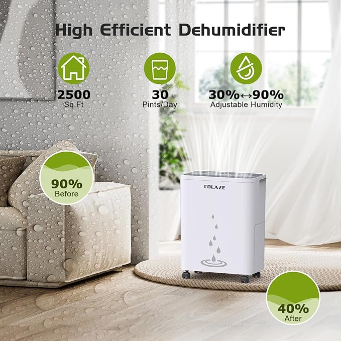 2500 Sq. Ft Dehumidifier for Home - 30 Pint Dehumidifier for Basement with Drain House - Ideal for Large Room Bedroom Bathroom - Humidity Control, Auto Defrost, 24H Timer - Image 2