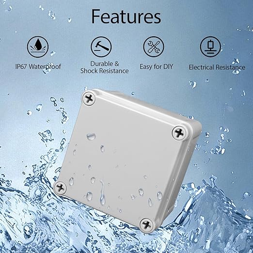 Junction Box，3.9"x 3.9"x 3" Outdoor Electrical Box with Mounting Plate, IP67 Dustproof Waterproof ABS Plastic Project Box, DIY Electrical Enclosure Gray (100x 100x 75 mm) - Image 5