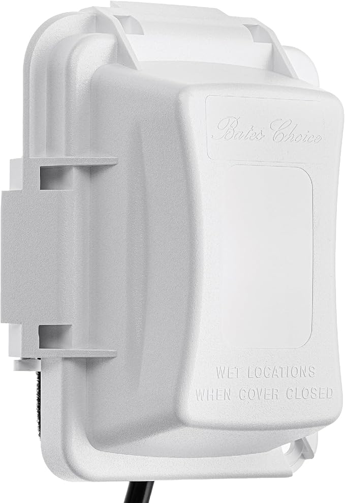 Bates Choice Weatherproof Electrical Outlet Cover, 1-Gang, White Plastic Outdoor Outlet Cover, Plug-In, 120 Volts AC, Compatible with All Devices by BatesChoice