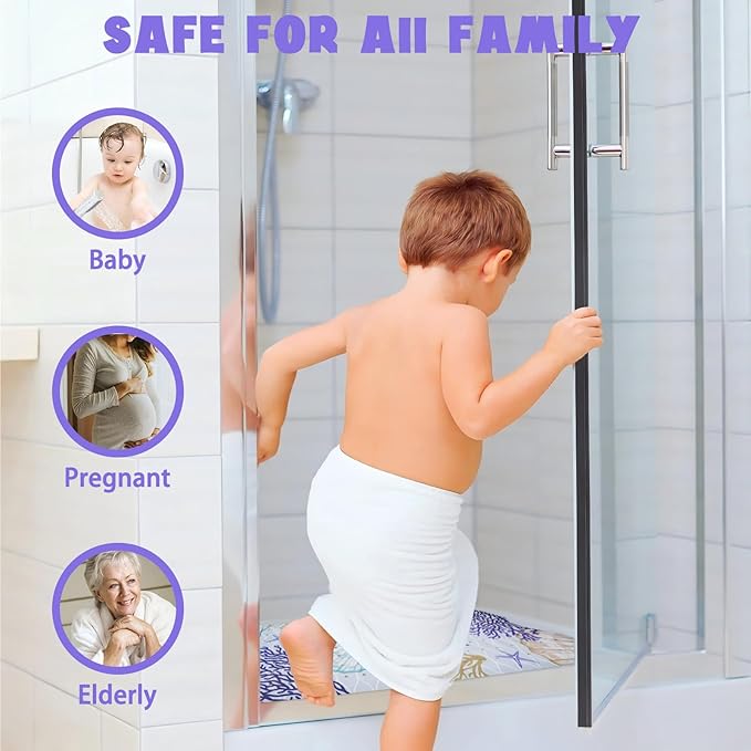 Ocean Bathtub Mat Non Slip, Cute Baby Bath Mat for Tub Rubber Tub Mat, Coral Seashells Toddler Kids Bath Mats for Bathroom Anti Slip Shower Mat with Suction and Drain Holes Machine Washable, 40″x16″ - Image 8