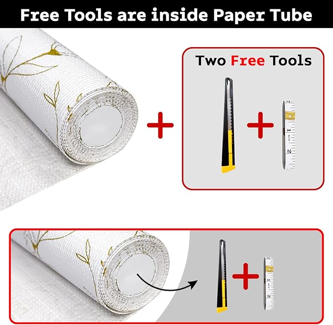 Shelf and Drawer Liner for Kitchen Cabinets Non-Adhesive, Strong Grip Non-Slip Thickened Drawer Liners for Dresser, Cupboard Liner with Knife and Tape Measure, Gold Floral, 12 in x 10 Feet - Image 6