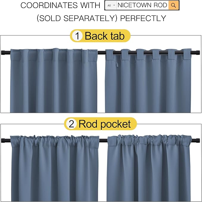 NICETOWN Bedroom Blackout Curtain Panels - (Stone Blue Color) 52 x 120 inch, 2 PCs, Insulating Energy Saving Solid Rod Pocket Blackout Drapes for Hall, Villa - Image 3