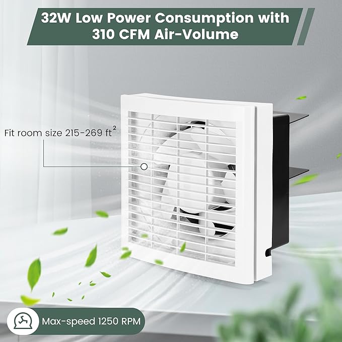 8" Shutter Exhaust Fan, 310CFM Window or Wall Mount Ventilation Fan for Greenhouse, Attic, Garage, Bathroom, Kitchen - Image 8