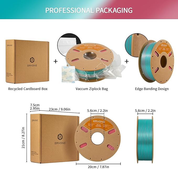 ERYONE Silk Dual Color PLA Filament 3D Printer 1.75mm +/- 0.03mm, Bicolor Filament Two Tone PLA 1KG(2.2lbs) Cardboard Spool, Teal&Orange Red - Image 6