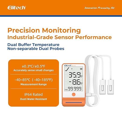Elitech Bluetooth Thermometer Data Logger Temperature for Refrigerator with Shadow Data 100000 Points Export PDF/CSV Report, Pharmacy Vaccine DDL Certificate, MAX MIN with Dual Probe, GSP-6G-TDE - Image 2