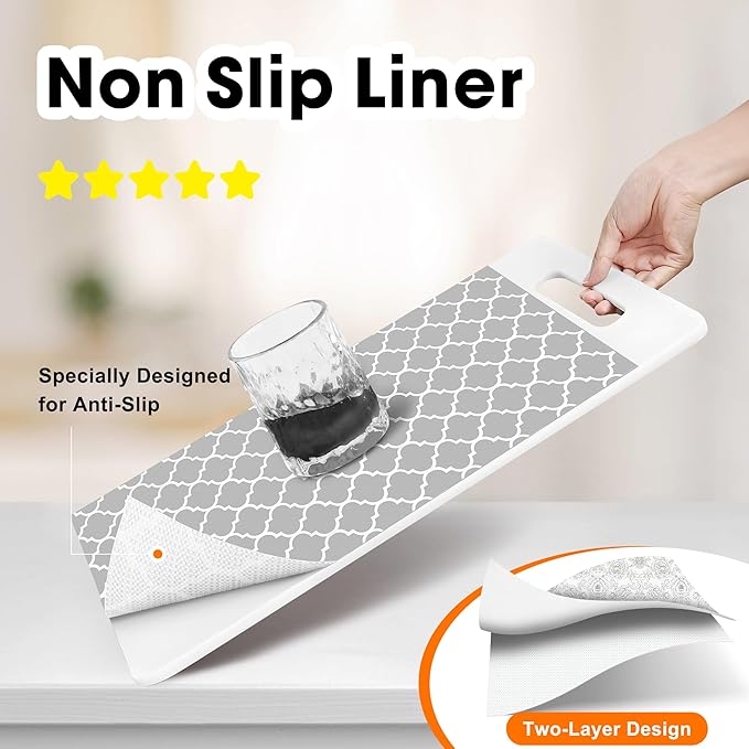 Drawer and Shelf Liner for Kitchen Cabinets Non-Adhesive, Non-Slip Cabinet Liner Shelf Paper Strong Grip Waterproof Easy to Clean for Kitchen Shelves Cupboard, Gray Lantern,12IN X 30FT - Image 2
