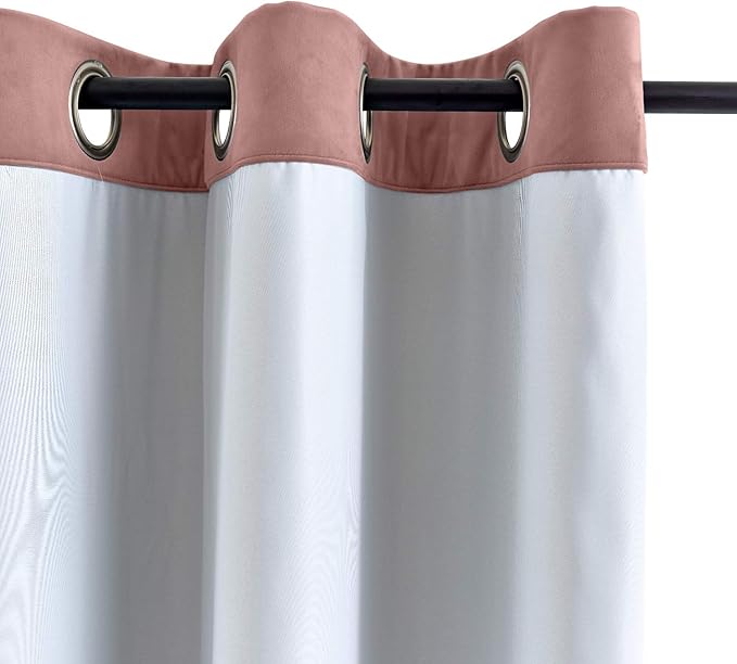 ChadMade Blackout Lined Premium Velvet Curtain Coral 50Wx108L Inch (1 Panel), Eyelet Grommet for Livingroom Bedroom Theater Studio, Leon Collection - Image 3