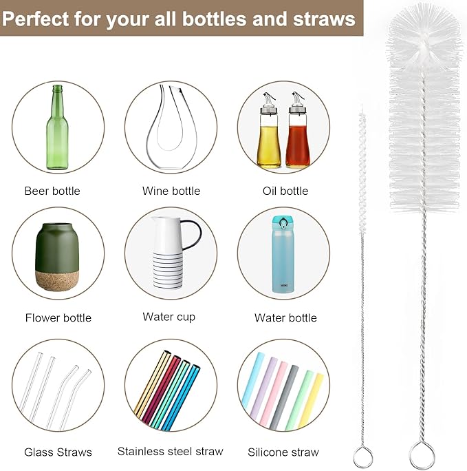 8 Pcs Bottle and Straw Cleaner, Long Deep Nylon Brush with Bendable Stainless Steel Flexible Handles for Bottles, Straws, Pipes, Wine Decanter, Sinks and Cup Cover - Image 4