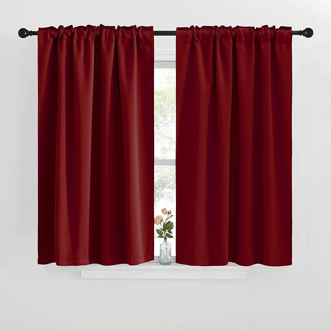 NICETOWN Blackout Curtain Panels for Kitchen - (Burgundy Red Color) 29x36 inch, 2 Panels Set, Room Darkening Blackout Drapes for Window - Image 2